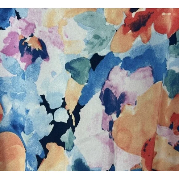 Nicole Miller Dress L Multicolor Floral Maxi Faux Wrap Ruffle Satin V-Neck Belt - Picture 5 of 7